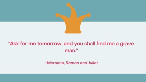 An image of the quote "Ask for me tomorrow, and you shall find me a grave man." –Mercutio, Romeo and Juliet