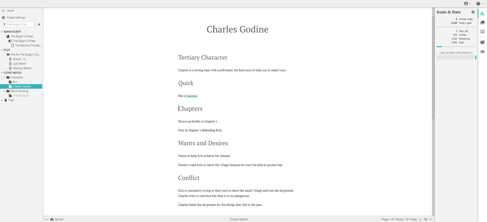 Dabble's Character Note Tool