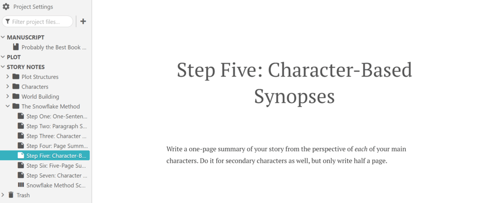 Step Five of the Snowflake Method: Create character synopses
