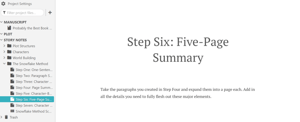 Step Six of the Snowflake Method: Expand paragraph summaries to a page each
