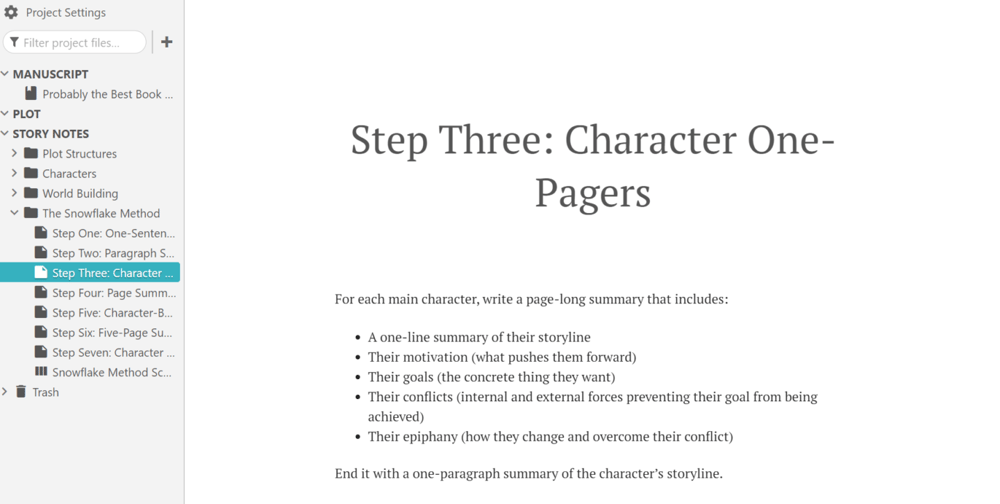 Step Three of the Snowflake Method: Create paragraph one-pagers