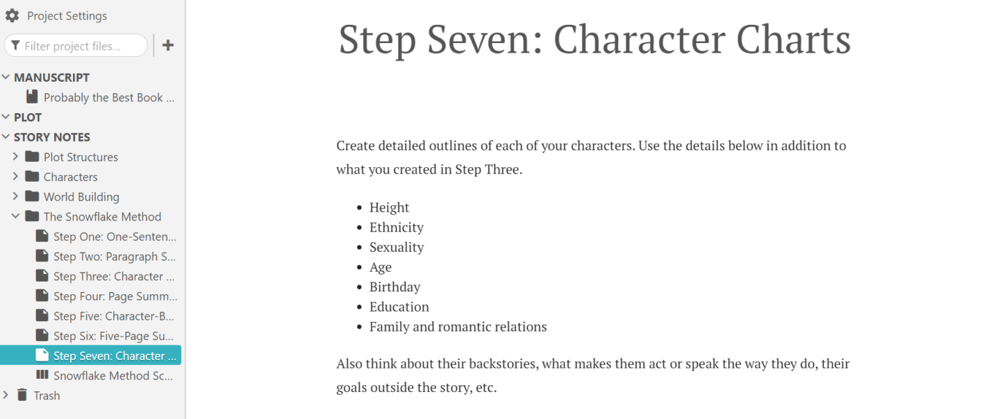 Step Seven of the Snowflake Method: Create character charts