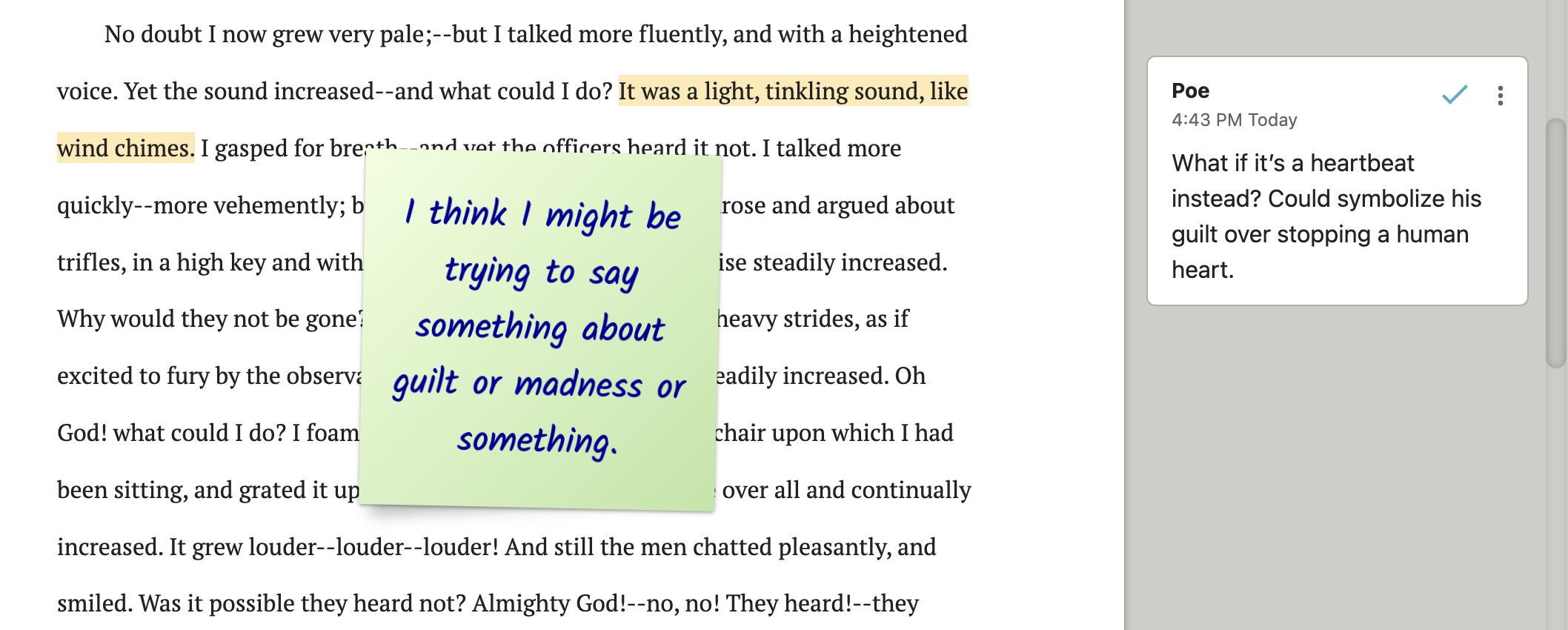 A sticky note and a comment in a Dabble manuscript.