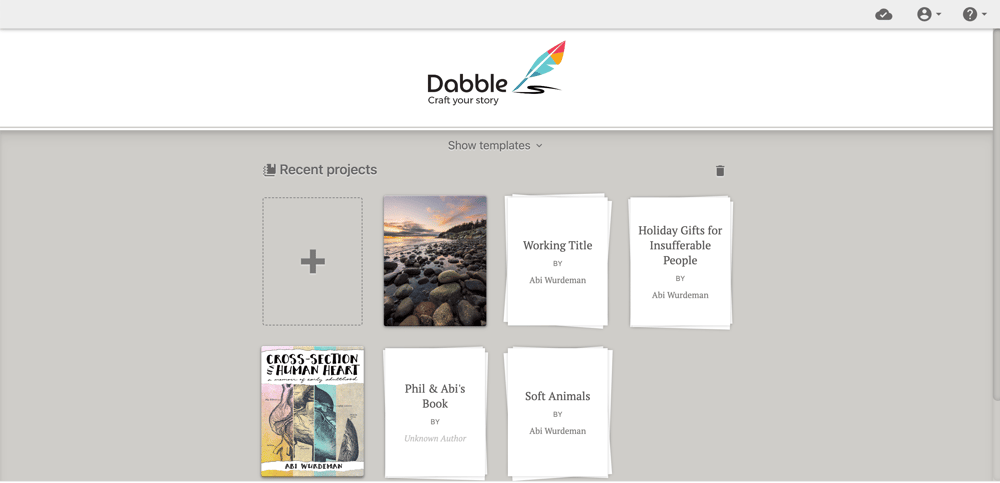 A screenshot of Dabble's project page.