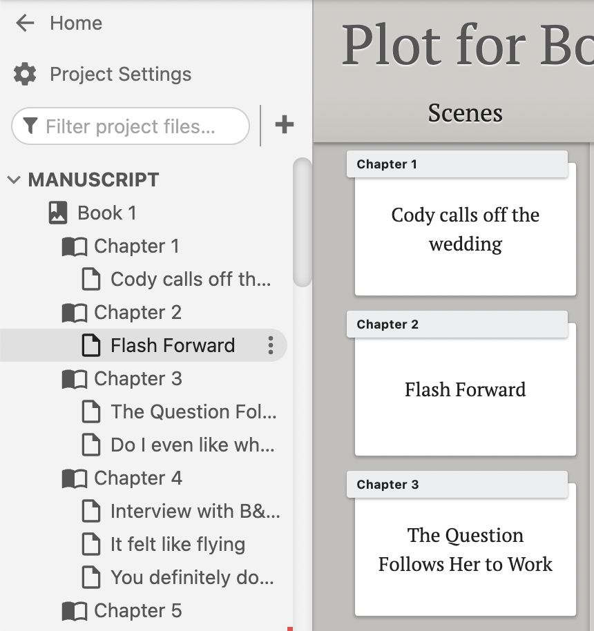 Screenshot of Dabble's manuscript navigation menu
