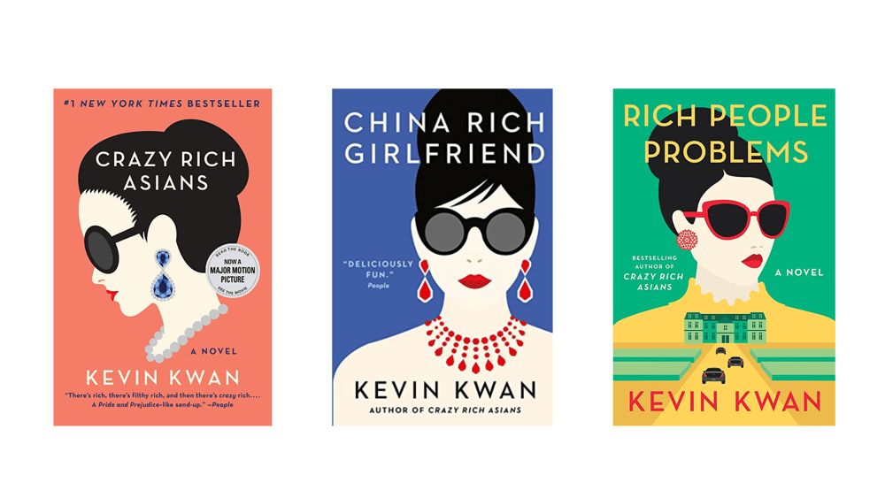 Book cover images of the Crazy Rich Asians trilogy by Kevin Kwan.