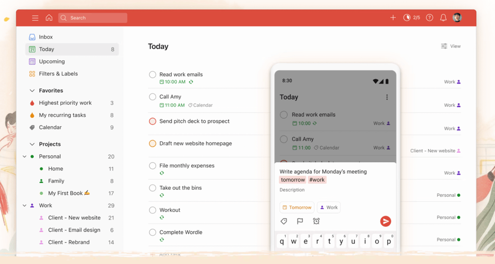 A screenshot of a to-do list in Todoist.