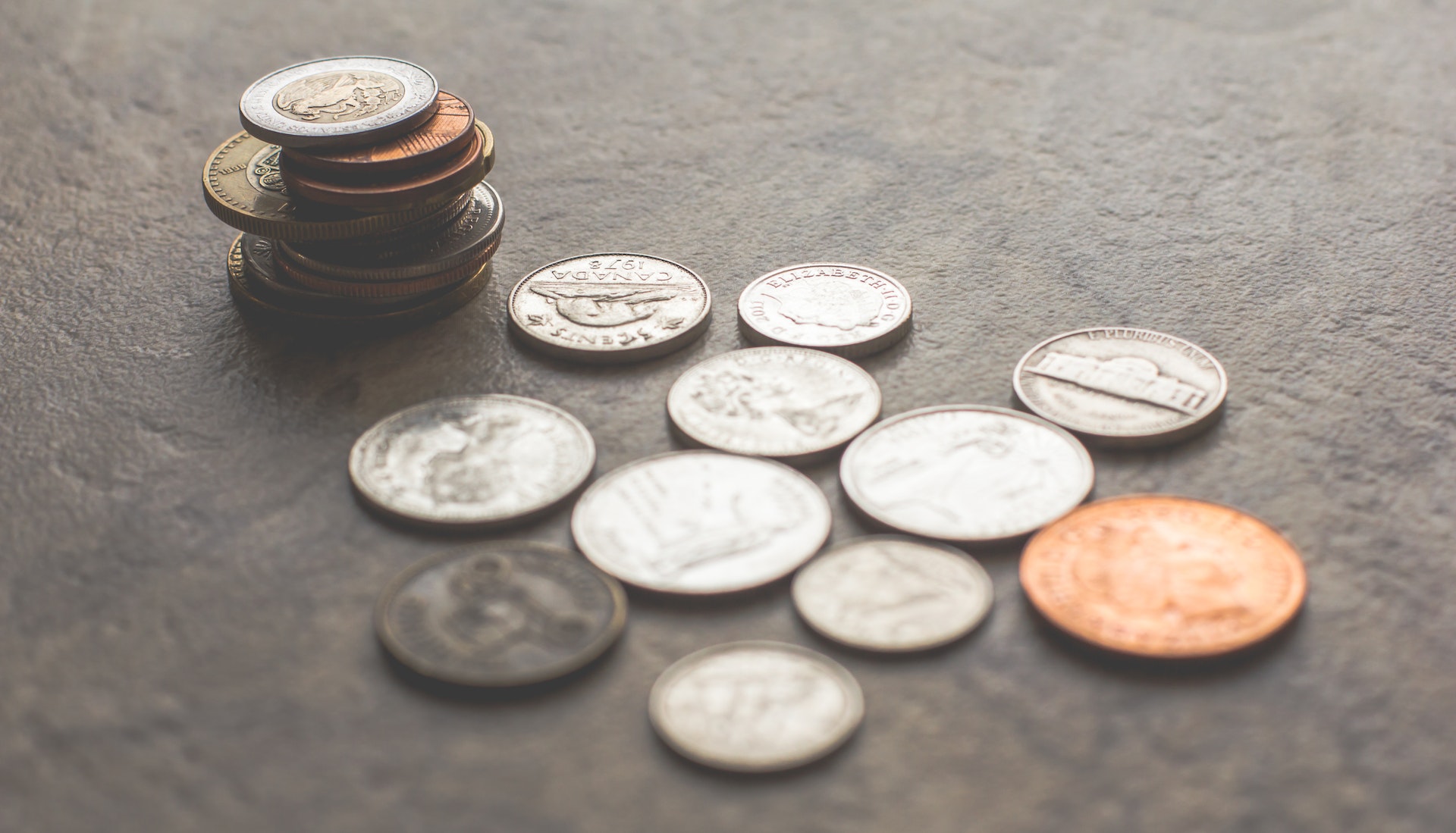 Coins on a table.