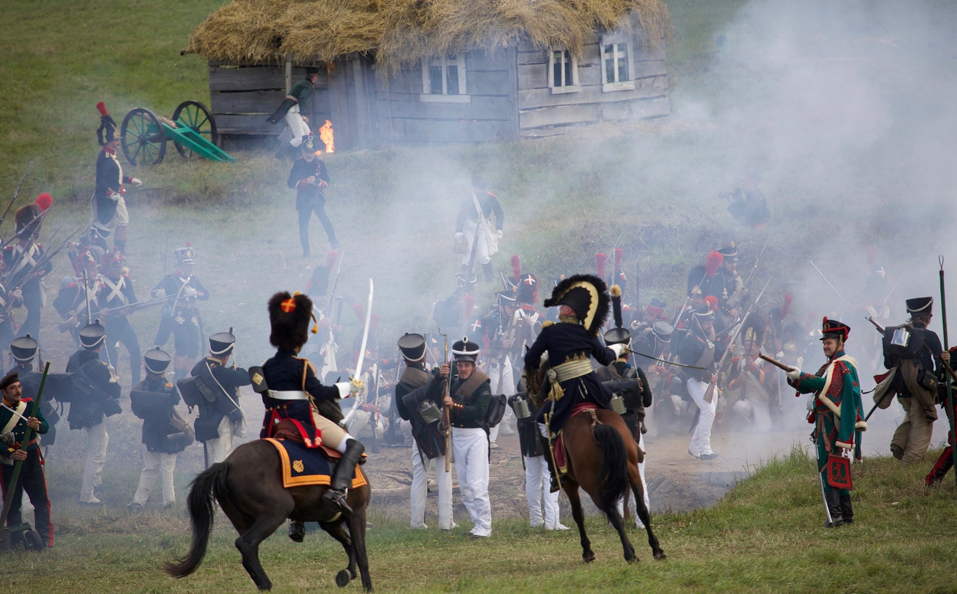 A reenactment of a battle from the Napoleonic Wars.