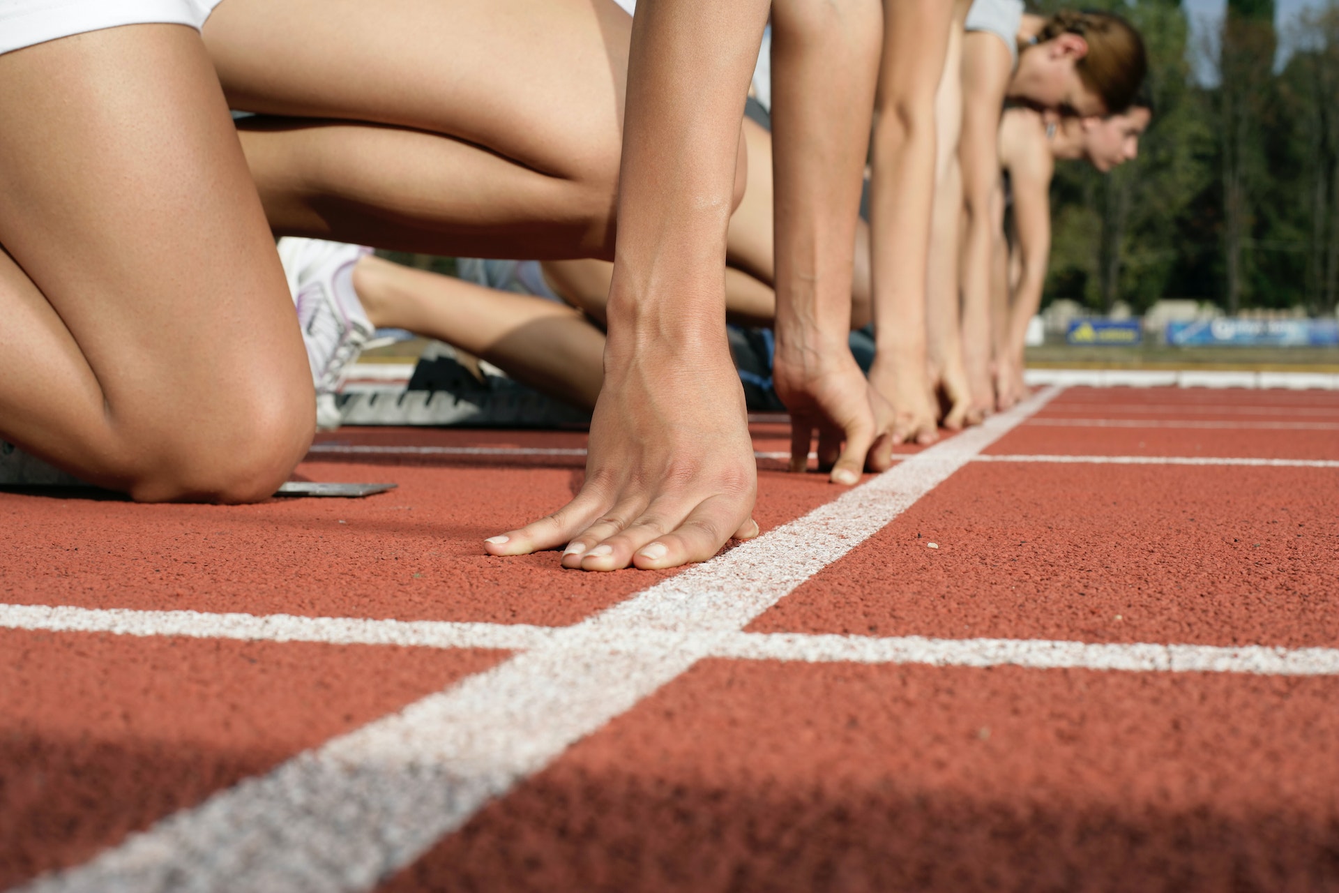 Runners lined up on the starting line.