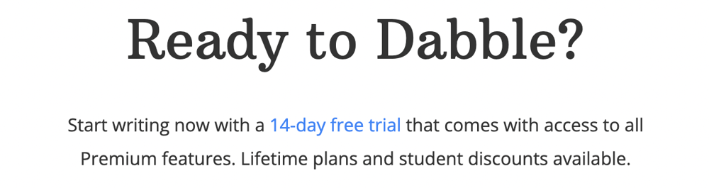 A screenshot from the Dabble purchase page advertising the free trial.