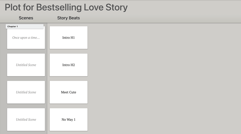 Dabble Plot Grid with a column for romance story beats.