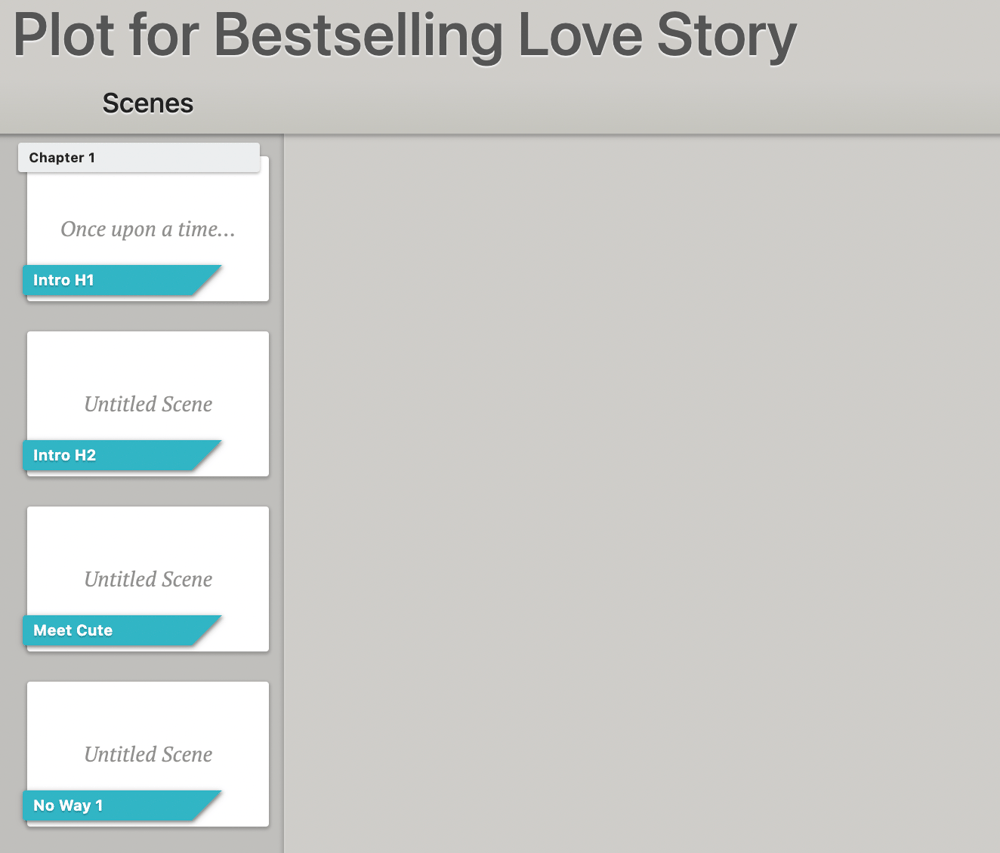 Dabble Plot Grid with Ribbons showing the story beats on the Scene Cards.