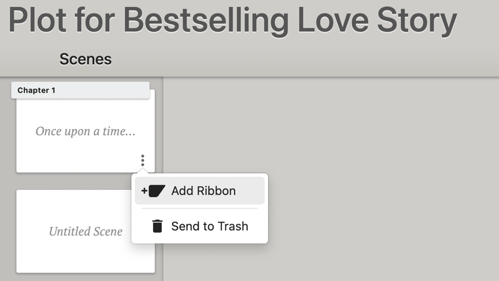 Dabble Scene Card with a dropdown menu with an option to add a Ribbon.