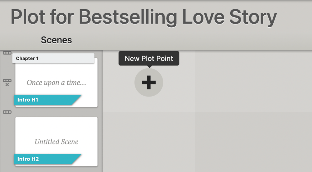 A Dabble Plot Grid with a plus sign for adding a new Plot Point.