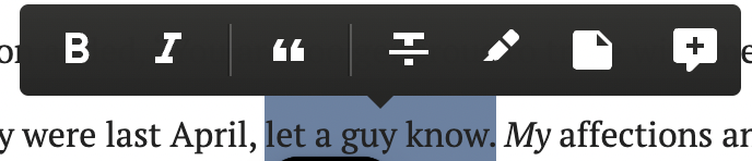 Highlighted text in a Dabble manuscript with the editing toolbar right above it.