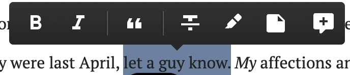 A section of highlighted text with a small toolbar above it.