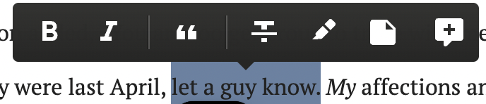 The editing toolbar in a Dabble manuscript.