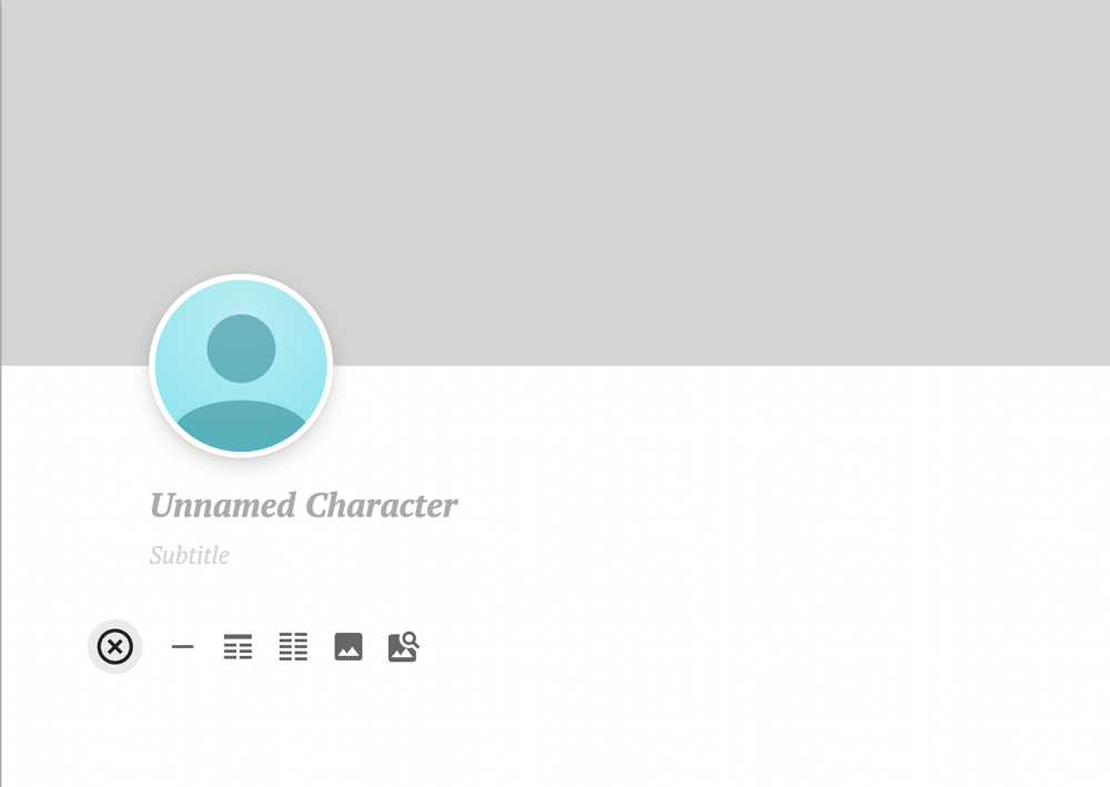 A blank character profile in Dabble.