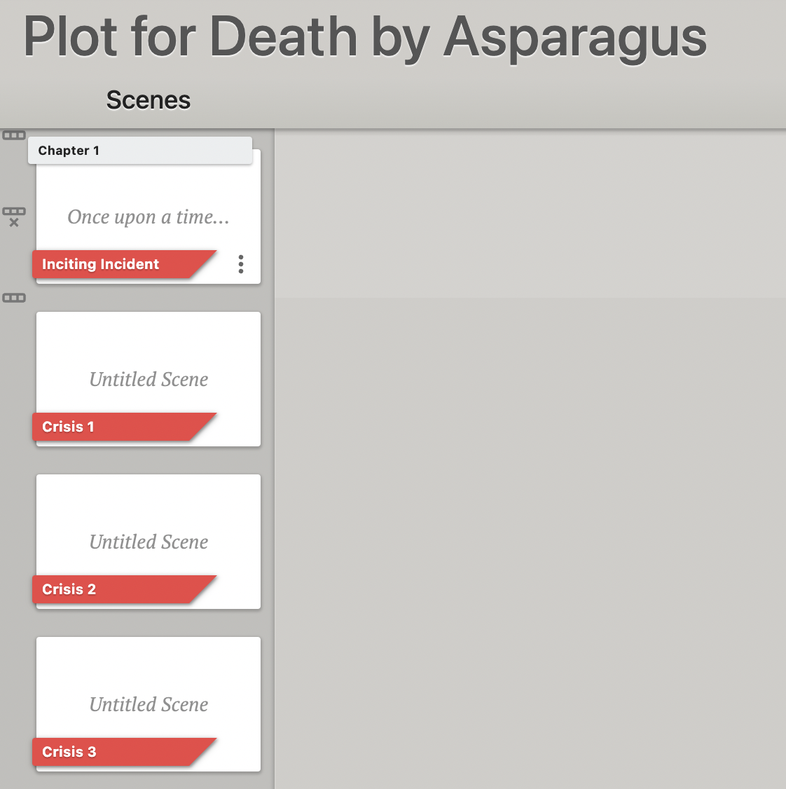 A Plot Grid for a mystery novel with Ribbons on Scene Cards to identify story beats.