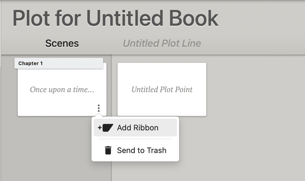 Dropdown menu for adding a Ribbon to a Scene Card.