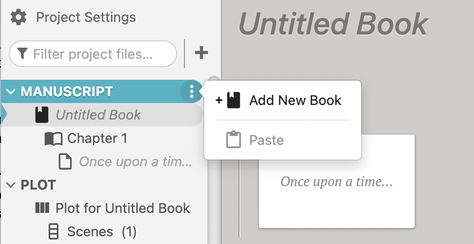 The Dabble dropdown menu for adding a new book.