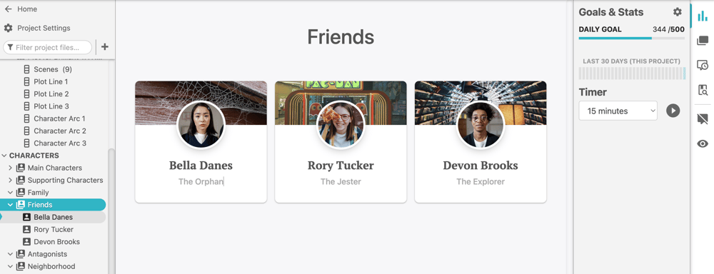 A Dabble cast of friends for a YA novel.