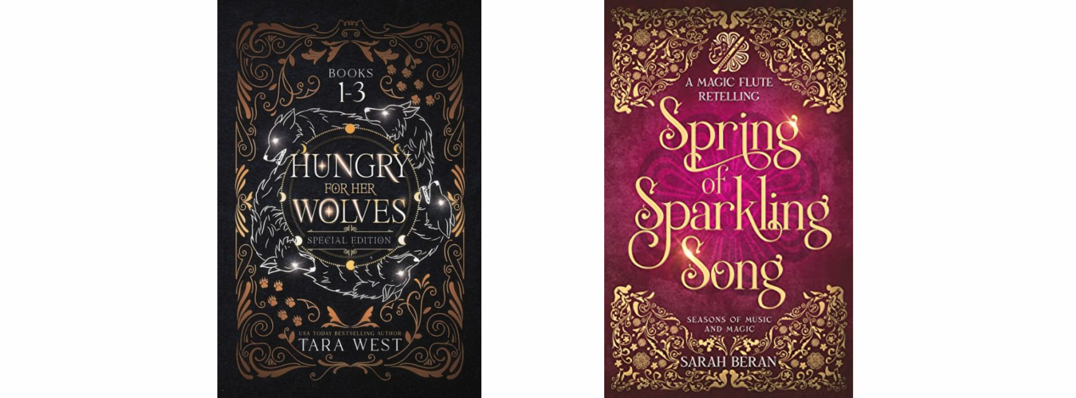 The book covers for Hungry for Her Wolves and Spring of Sparkling Song.