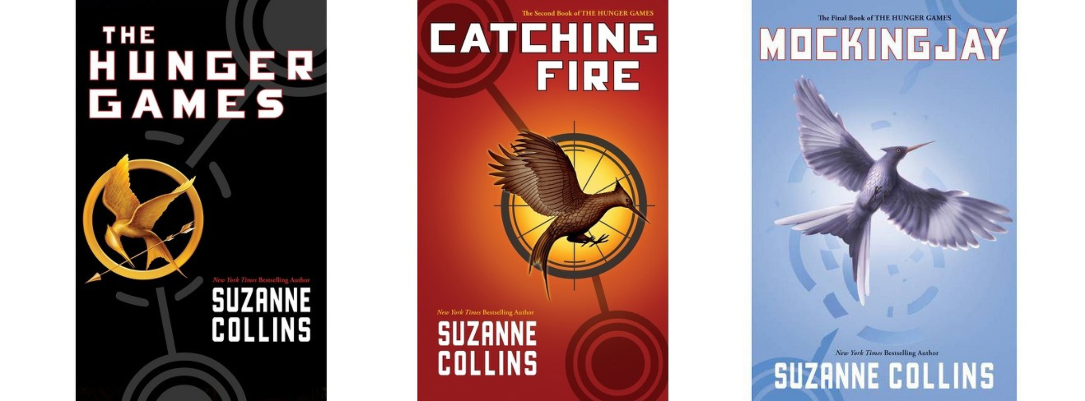 The book covers for all three books in The Hunger Games trilogy.