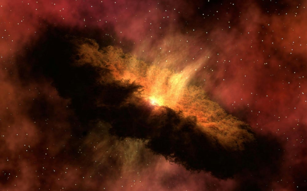 Image of a red and orange galaxy.