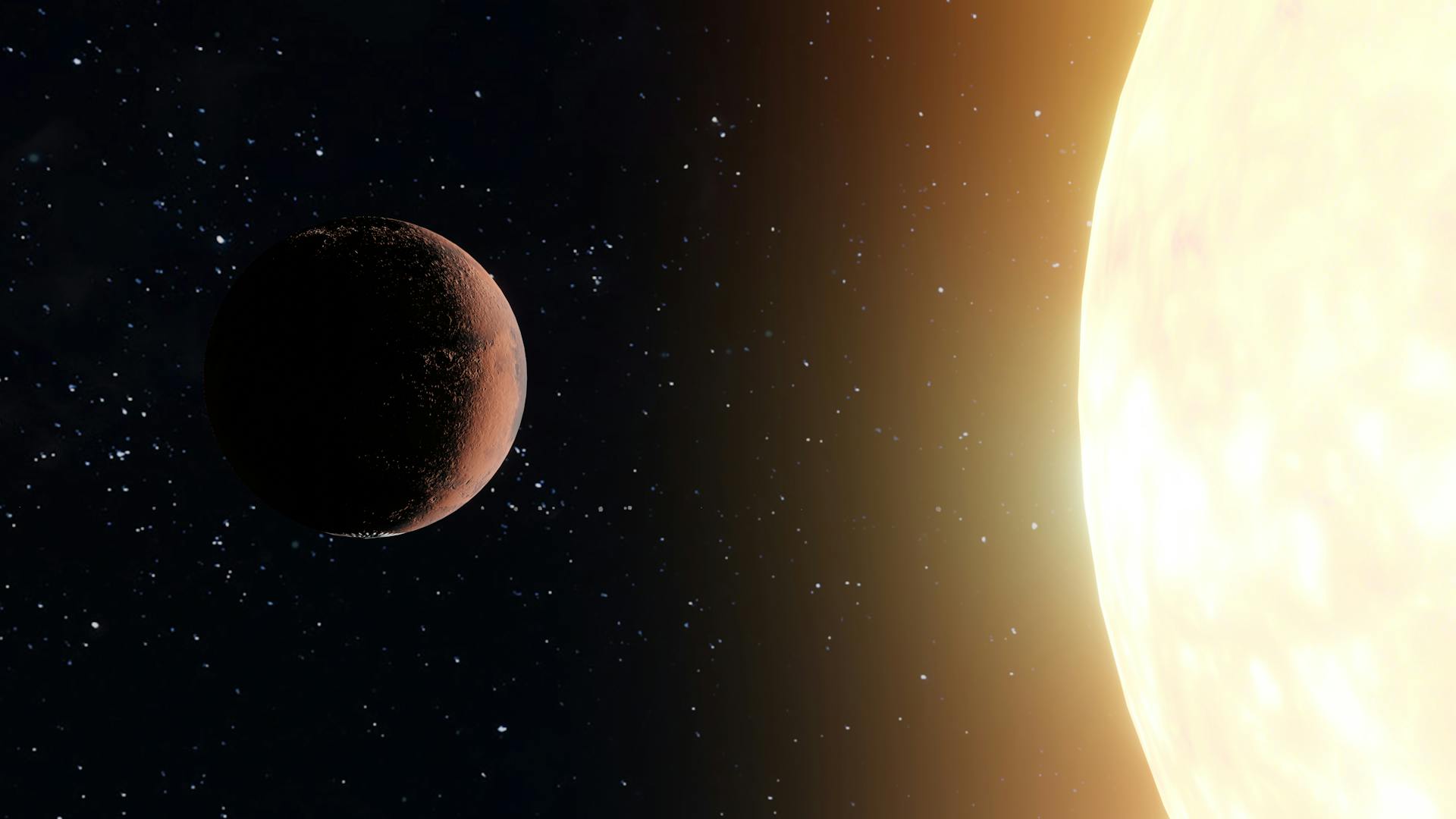 The sun shining on a planet.