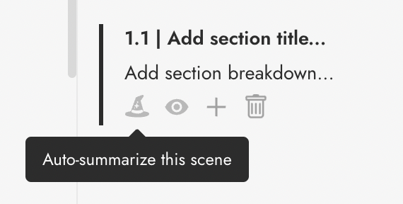 Screenshot of the witch-hat auto-summarize icon in First Draft Pro.