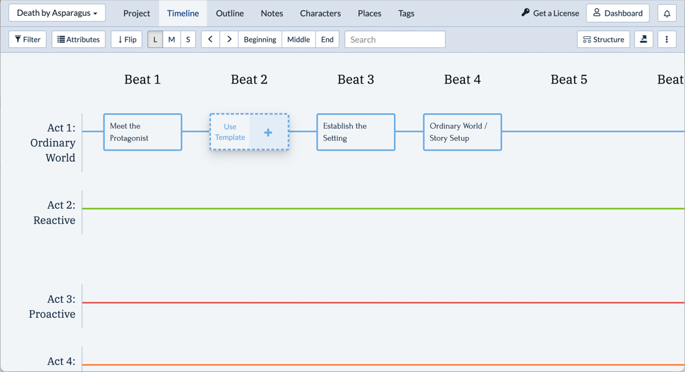 A screenshot of the Plottr Timeline.