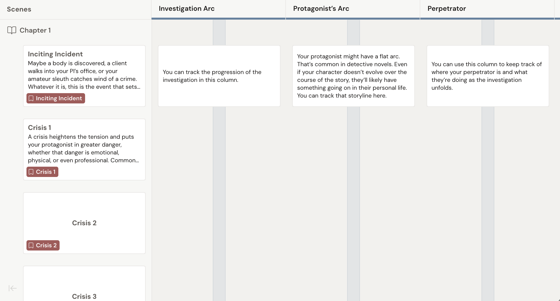 A screenshot of the Dabble Plot Grid mystery template.