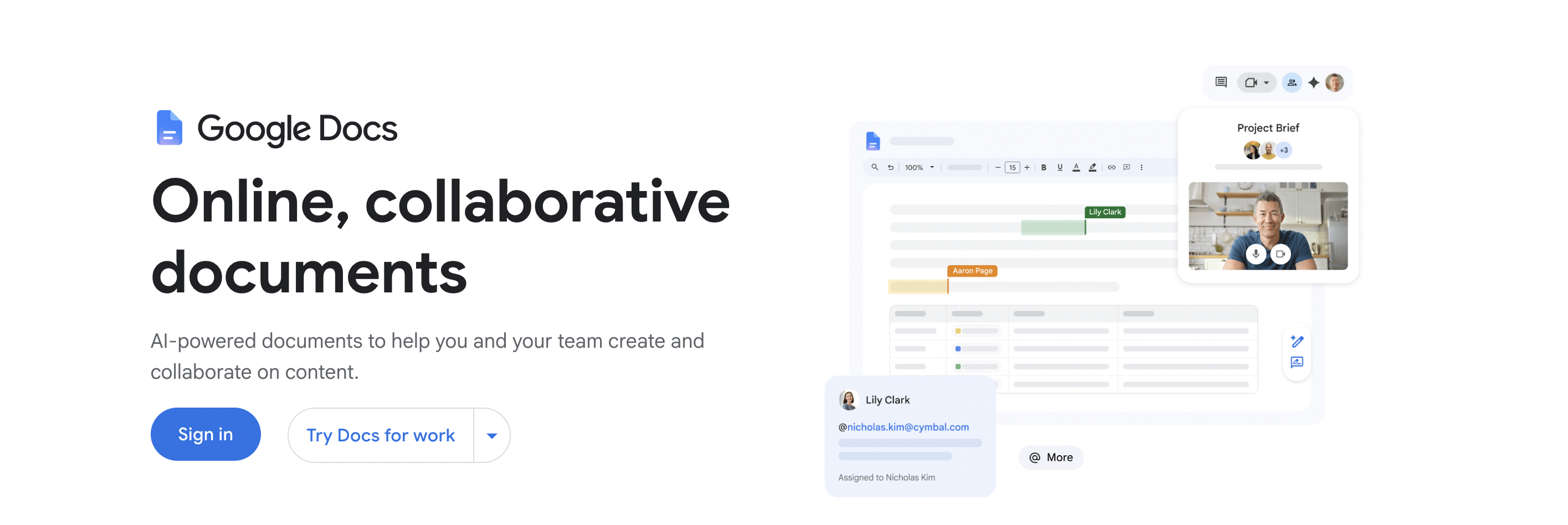 Screenshot of the Google Docs homepage.