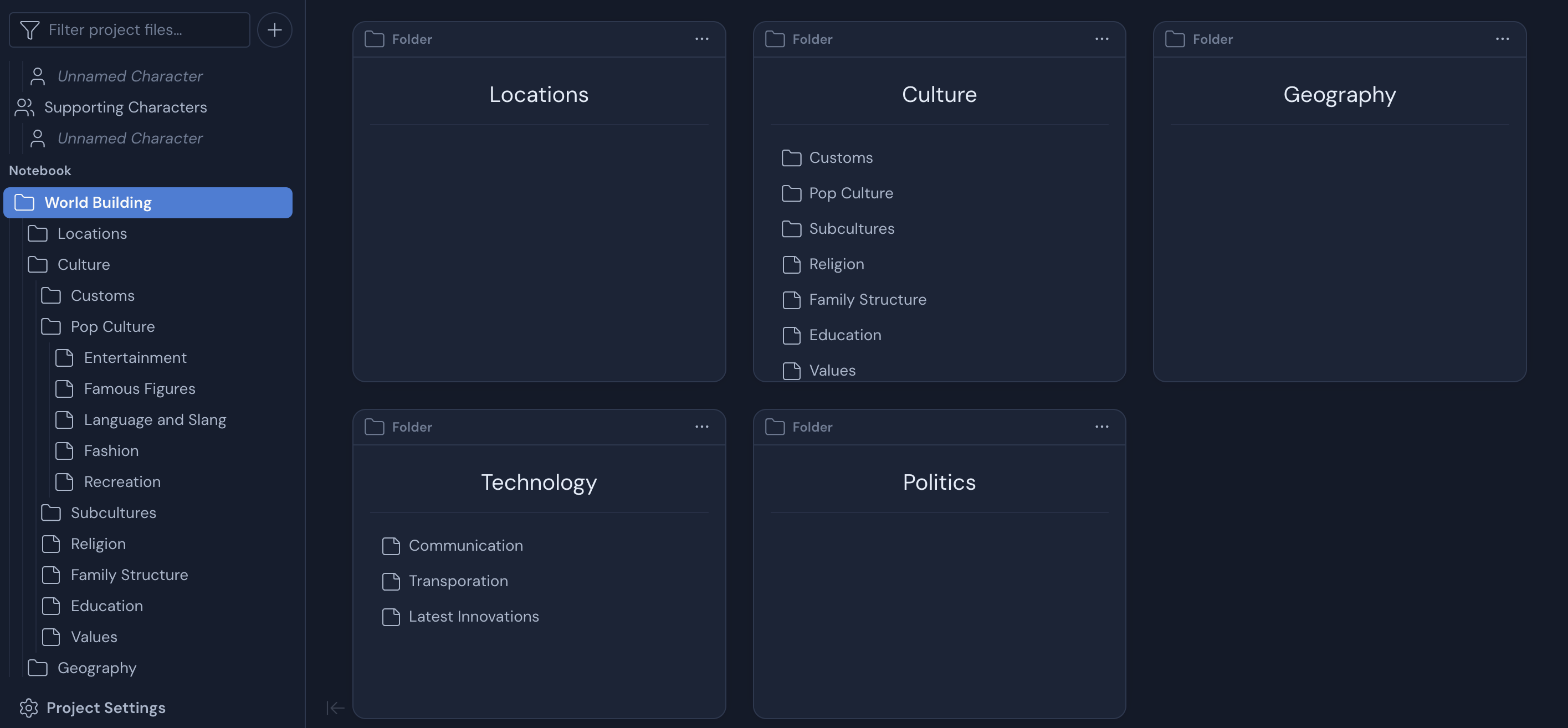 A screenshot of a Dabble notebook in dark mode.